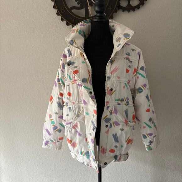 VTG GALLERY Quilted Puffer Jacket Unisex Confetti SzM Retro 90s Disco Y2K Iconic - Picture 2 of 10